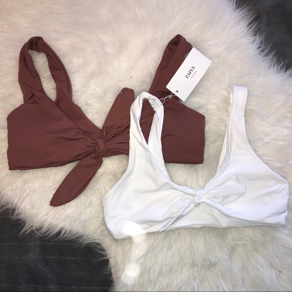 Zaful tie front bikini tops set of 2